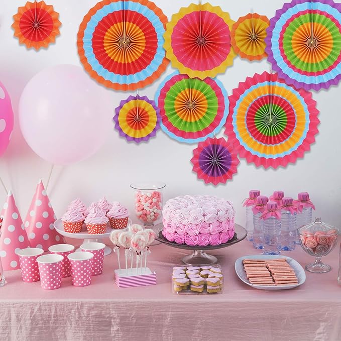 JOYIN 24 Colorful Hanging Paper Fan Round Wheel Disc for Fiesta Party Supplies Decoration, Luau Event Photo Props, Cinco De Mayo Mexican Festivals, Carnivals, Taco Tuesday Event.