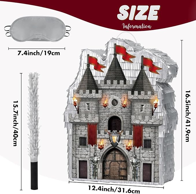 WERNNSAI Medieval Castle Piñata - Medieval Piñata with Blindfold and Bat for Kids Knight Birthday Party Decorations Gothic Castle Vampire Cosplay Halloween Party Supplies