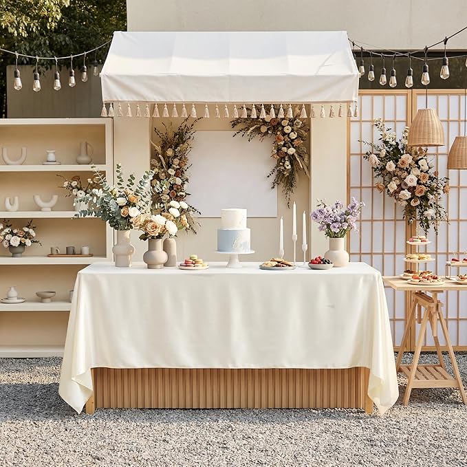 8 Pack Ivory Satin Tablecloth 58 x 102 Inches, Rectangular Satin Table Cloths for Wedding Reception, Birthday Party, Graduation & Holiday Banquet Tables