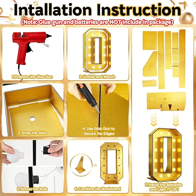 4FT Gold Large Light Up Numbers 40 Marquee Frame Mosaic Numbers for 40th Birthday, Giant Light Up Number DIY Frame Pre-Cut Foam Board Kit for Graduation Anniversary Decor