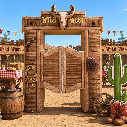 10 Ft Wild West Inflatables Arch Giant Cowboy Inflation Arch with LED Light Western Theme Blow Up Archway for Cowboy Party Outdoor Indoor Yard Lawn Garden Photo Booth Props Blow-Up Backdrop Decor