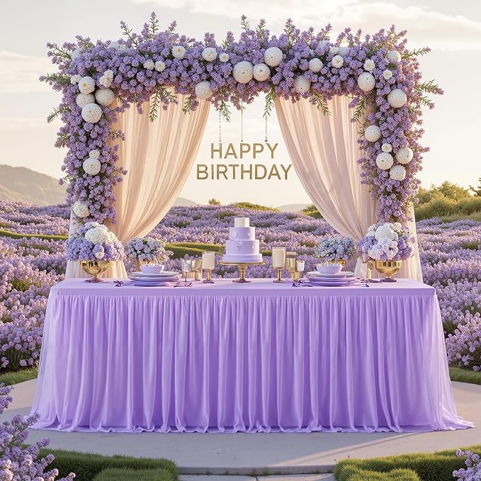 Lavender Table Cloth for 6 Foot Rectangle Tables, Stretch Fitted Tulle Table Covers Skirt, Rectangular Ruffle Tutu Tablecloth Wedding Banquet Baby Shower Cake Tablecloths Decorations