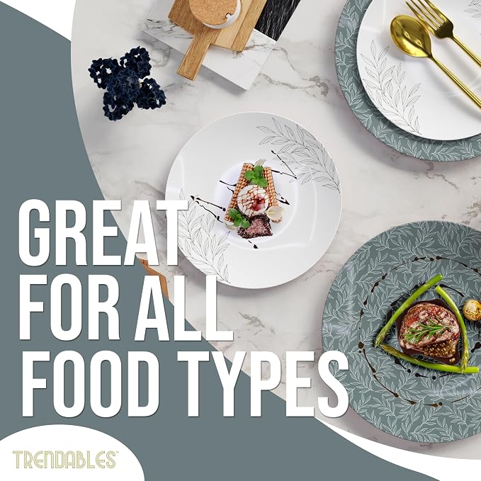 Trendables Disposable Dinnerware Decorative Plates Plastic Disposable Plates Set For 20 Guests 20 x 8 Inch Dessert Plate & 20 x 10 Inch Wedding Party Plate Set Aleh