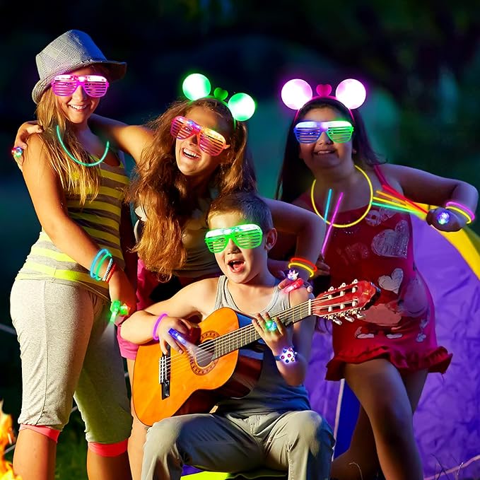 Mocoosy 103PCS Glow in the Dark Party Supplies, Light Up Party Favors for Kids, Halloween Carnival Neon Toys Bulk Party Pack With Glow Sticks, Glasses, LED Bracelets, Finger Lights, Ring, Headbands