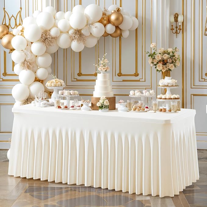 2 Pack Ivory Table Cloth for 6 Foot Rectangle Tables Spandex Fitted Tablecloth 6ft Stretch Table Covers Skirt Ivory Banquet Tablecloths Wrinkle Free Tablecloth for Party Wedding Birthday Event