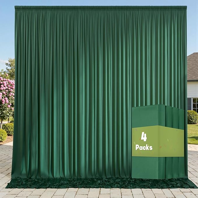20ft x 10ft Wrinkle Free Hunter Green Backdrop Curtains for Parties, 4 Panels 5x10ft Polyester Green Photo Backdrop Drapes for Wedding Party Jungle Birthday Photography Background