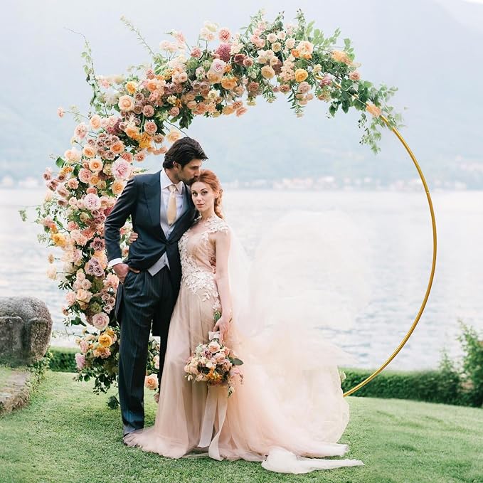 6.6 FT Round Arch Backdrop Stand, Gold Metal Circle Balloon Arch Stand Wedding Arch Frame for Ceremony Birthday Party Graduation Christmas Decoration