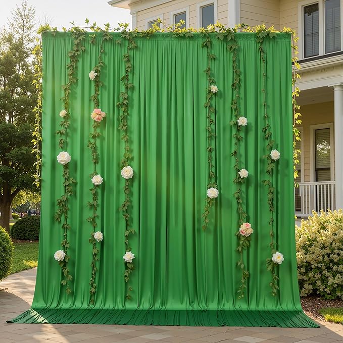 20ftx10ft Wrinkle Free Green Backdrop Curtains for Parties, Silky Polyester Photo Backdrop Drapes 4 Panels 5x10ft Back Drop Cloth for Wedding Birthday Baby Shower Photography Background