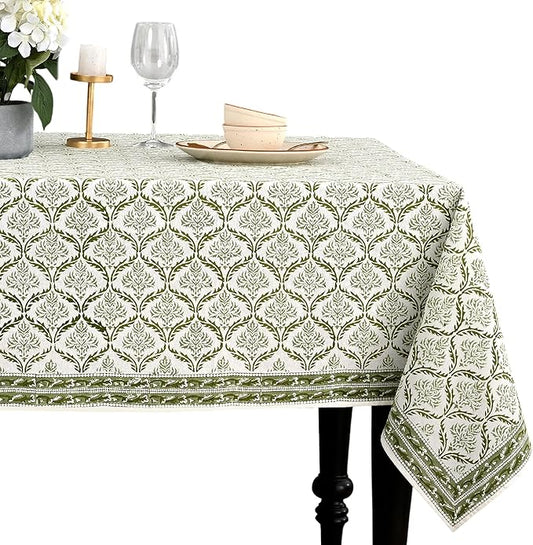 CPC Fern Regal Tablecloth 100% Cotton 72x160 Inch Indian Block Print Rectangle Table Cover, Table Cloth for Gifting in Weddings, Halloween, Fall, Christmas, Thanksgiving