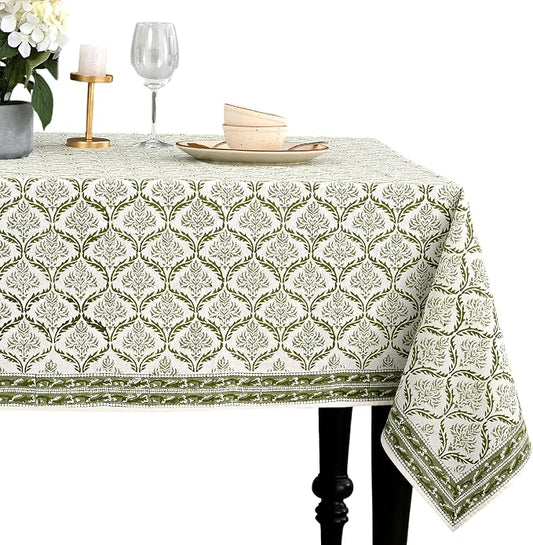 CPC Fern Regal Tablecloth 100% Cotton 72x140 Inch Indian Block Print Rectangle Table Cover, Table Cloth for Gifting in Weddings, Halloween, Fall, Christmas, Thanksgiving