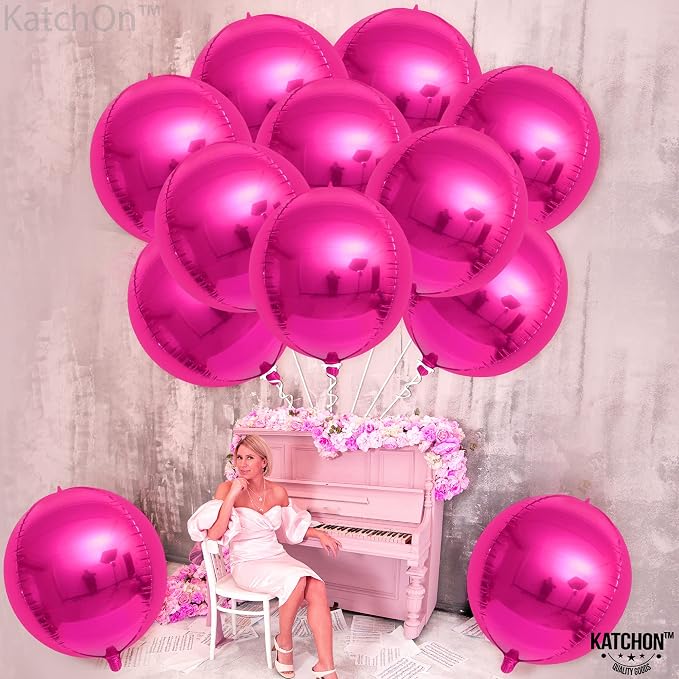 KatchOn, Large, Hot Pink Balloons - 22 Inch, Pack 12 | Pink Foil Balloons, Hot Pink Balloon for Wedding Engagement Bridal Bachelorette Tropical Party Decorations | Gender Reveal Decor | Pink Birthday