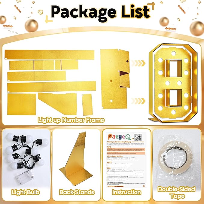 Light Up Numbers 80, 4FT Light Up Numbers Marquee 80 Gold Large Mosaic Number for Men Women, Giant Number Pre-Cut Foam Board Kit for 80th Birthday Anniversary