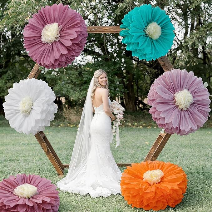 Chunful 5 Pcs 30'' 24'' Gaint Boho Tissue Paper Flowers Decoration Large Hanging Tissue Paper Pom Poms Decor for Boho Baby Shower Birthday Bachelorette Wedding Bridal Shower Party Nursery Decoration