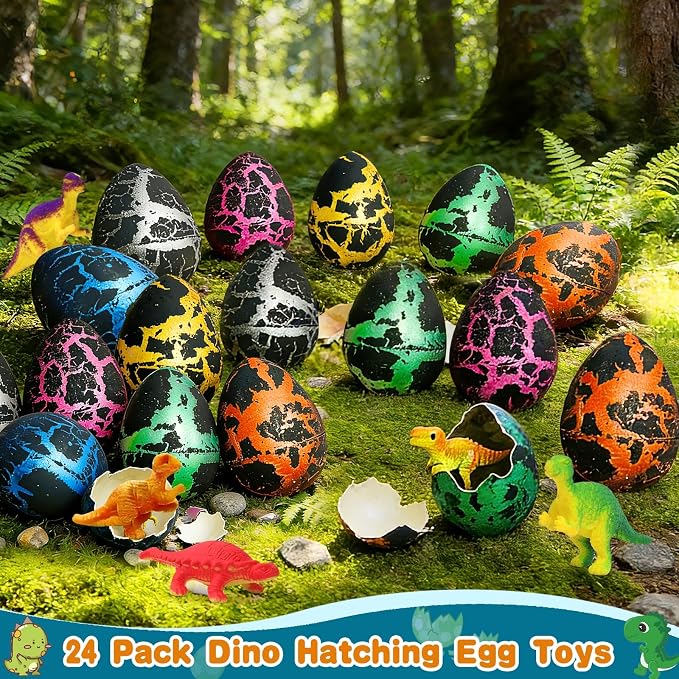 24 Pcs Large Hatching Dinosaur Eggs Easter Party Favors, Easter Egg Filled Toys for Kids Toddlers Grow in Water Dinos Egg Science Kits, Goodie Bag Stuffers, Classroom Prizes, Easter Basket Stuffers