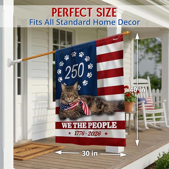 FLAGWIX American 250 Years Anniversary Cat Flag - Polyester Double-sided House Flags For Outside (29.5" x 39.5") - 4th of July Decorations for Home Yard Garden Decor Banner, Gifts For Men Women