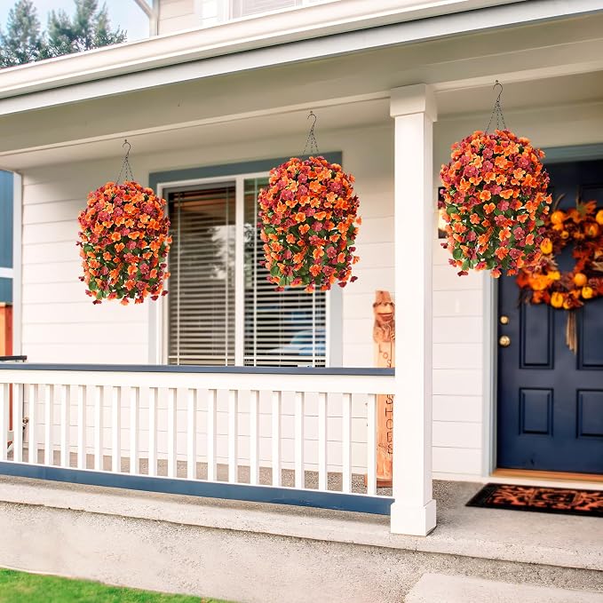 INQCMY Fake Flowers with Hanging Basket Realistic Artificial Begonias | Faux Plants in Planters UV Resistant for Outdoors Fall Decor, Silk Trailing Flower for Outside Windowsill Porch Patio Yard
