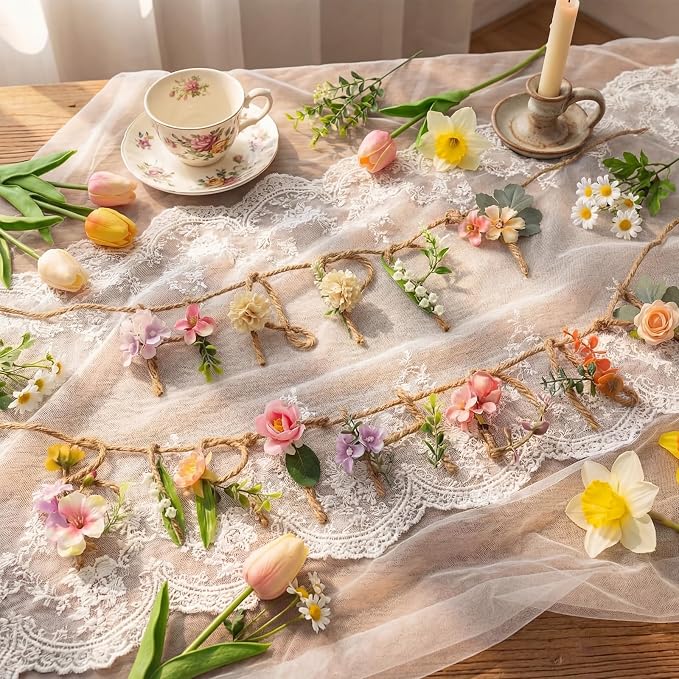 Norme 2 Pcs Wildflower Birthday Party Decorations Banner 13.2ft Metal 3D Flower Cottage Core Happy Birthday Garland Floral Handmade Garden Spring Tea Fairy Party Decorations for Women Girls