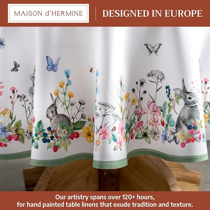Maison d' Hermine Table Cloth Round Table 100% Cotton 69 Round Inches Tablecloth Reusable Decorative for Dining Kitchen Room Farmhouse Party Home Hotel Restaurant Spring Summer - Printemps