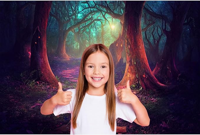 Fantasy Forest Backdrop Misty Foggy Jungle Rainforest Landscape Photography Background Sunset Sunrise Magical Deep Forest Backdrop Decors Hiking Outdoor Birthday Party Cake Table Background 12x8ft