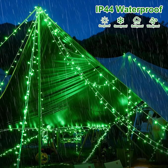 QITONG String Lights Battery Operated, 2 Pack Each 33ft 100 LED Green Halloween Lights Outdoor Waterproof, 8 Modes Clear Wire Christmas Twinkle Fairy Lights Indoor with Remote