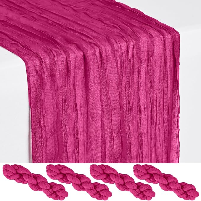 4 Pack Fuschia Cheesecloth Table Runner 17 x 108 inch Boho Gauze Table Runner Rustic Sheer Cheese Cloth Table Decorations for Wedding Party Baby Bridal Shower Birthday Holiday Home