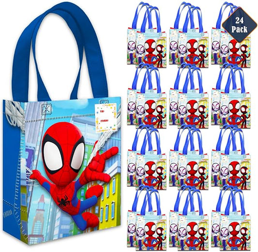 Spidey and His Amazing Friends Party Favor Bag Set – 24 Pack of 8" Marvel Party Goodie Bags for Kids Bulk Reusable | Spiderman Birthday Party Supplies