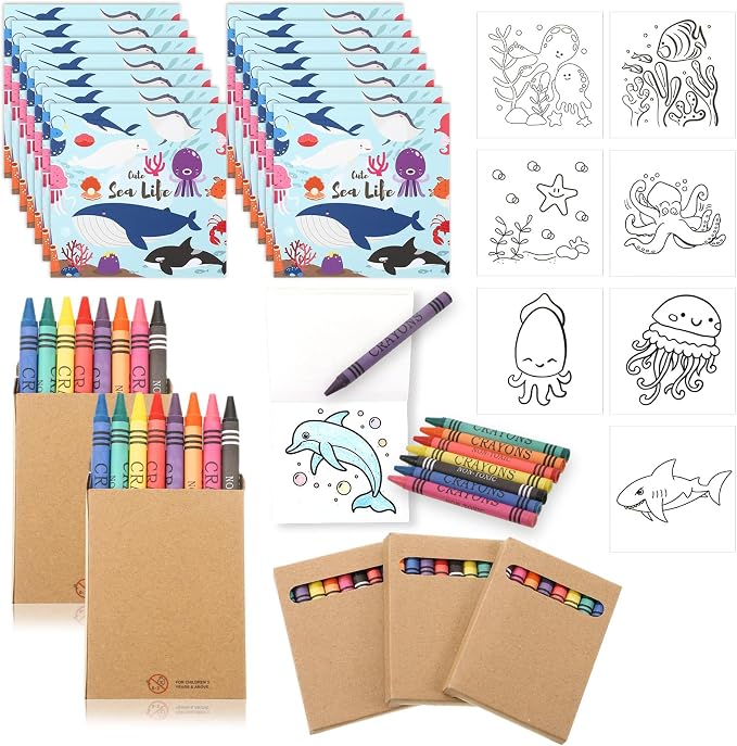 270 Pcs Mini Under The Sea Coloring Books Welcome Back to School Gifts for Students with Crayons Kids Ocean Animals Coloring Book Party Favors