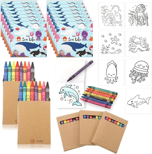 270 Pcs Mini Under The Sea Coloring Books Welcome Back to School Gifts for Students with Crayons Kids Ocean Animals Coloring Book Party Favors
