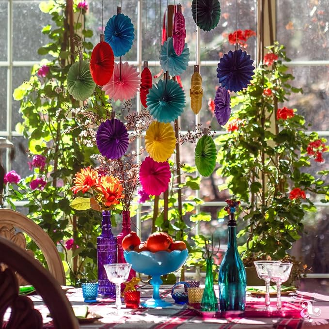 Colorful Paper Fans - Rainbow Party Decorations - Happy Birthday Decorations for Women, Men and Kids - Reusable Fiesta Party Decor by Avoseta (20 Piece Set, Assorted Sizes, Multicolor)
