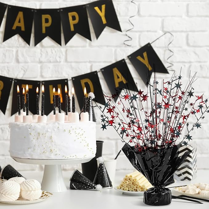 20 Pack Black Red Foil Spray Centerpiece Star Table Decoration Metallic Burst Table Centerpieces for Birthday Graduation New Year Wedding Anniversary Party Supply (Black Red)