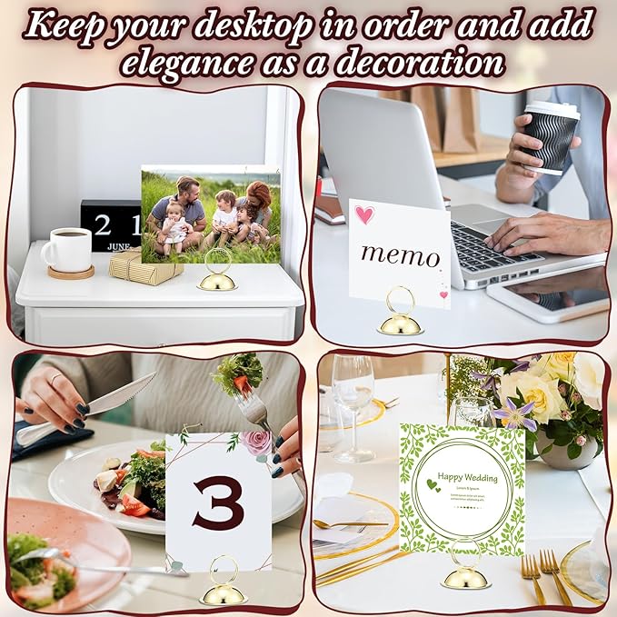 MorningRo 24 Pcs Wedding Table Place Card Holders Metal Table Number Holders Stand Sign Tabletop Menu Stands Sign for Wedding Christmas Restaurant Banquet(Gold)