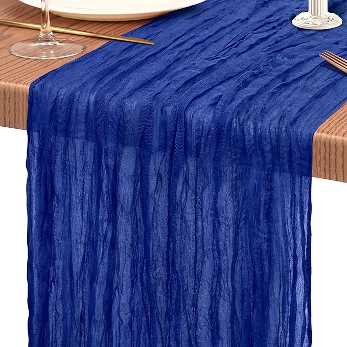 10 Pack Royal Blue Cheesecloth Table Runner 10FT Boho Gauze Cheese Cloth Table Runners Romantic Rustic Sheer Table Decorations for Wedding Party Baby Shower Birthday Holiday Home