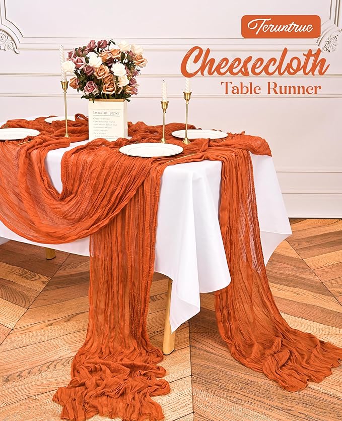 20 Pack Orange Table Runner 10FT Long Cheesecloth Table Runner Cheese Cloth Gauze for Wedding Party Birthday Decoration-Orange