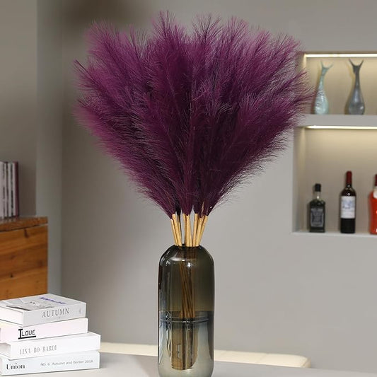 Wertuirk 9 Stems Purple Pampas Grass - 38 Inch Tall Faux Pompous Grass Decor, Big Artificial Pompas Floral for Vase Filler, Wedding, Party and Home Decor (Purple)