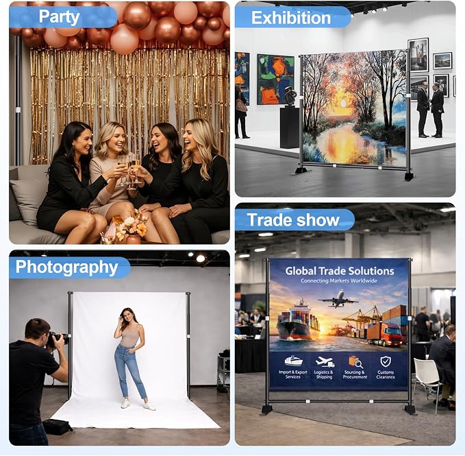 8 x 8FT Backdrop Banner Stand, Heavy Duty Adjustable Photo Background Support Frame Kit, Step and Repeat Stand for Photo Booth, Parties, Exhibition, Trade Show, Wedding
