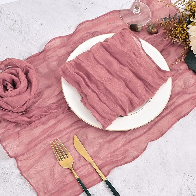 60 Pack Gauze Cheesecloth Napkins 20 x 20 Inch Wrinkled Dinner Napkins Rustic Boho Table Napkins Decorative Cloth Napkins for Weddings Parties Event Family Dinner Table Decoration (Dusty Rose)