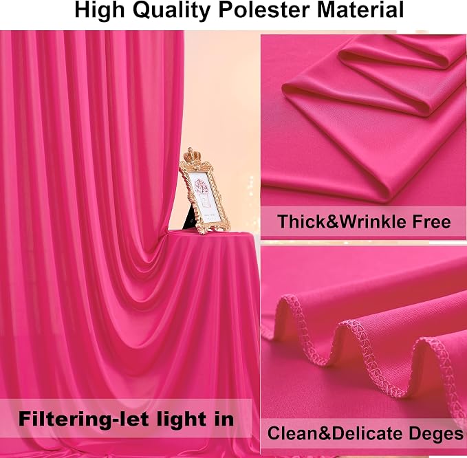 30ft x 10ft Fuchsia Wrinkle Free Backdrop Curtains for Parties,6 Panels 5×10ft Thick Silky Polyester Hot Pink Photo Backdrop Drapes Curtain for Barbie Party Wedding Birthday Baby Shower Photography