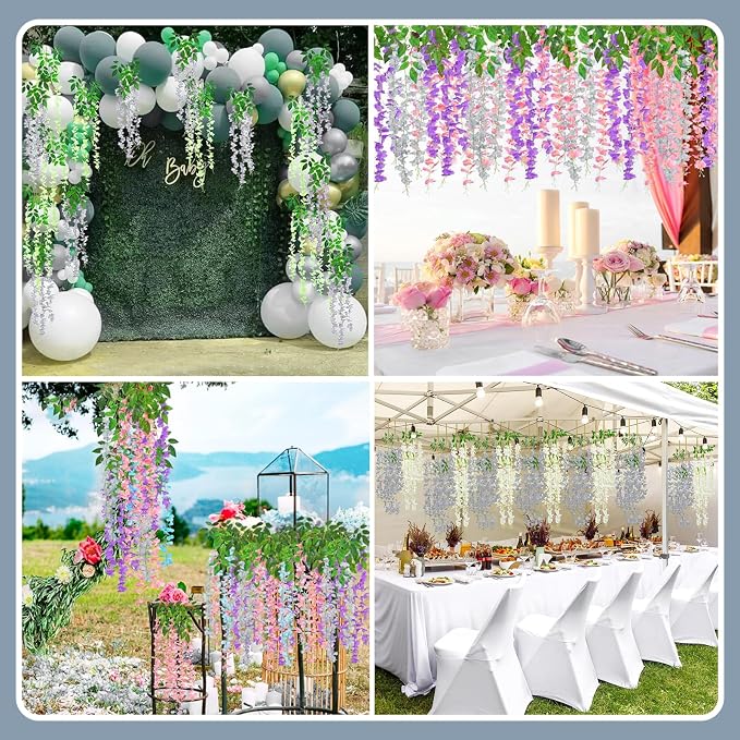 5 Pack Grey Wisteria Hanging Flowers Garland, 3.77 Feet Artificial Flower Vines, Fake Wisteria, Artificial Vines Hanging Garland for Backdrop Outdoor Yard Garden Decor