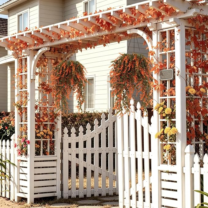 RECUTMS Fake Fall Monkey Plants 31.5" Artificial Hanging Eucalyptus Vine | 3Pcs,Outdoor Artificial Plants UV Resistant,Faux Salmon Leaves Greenery for Fall Indoor Outdoor Porch Yard Home Wedding Decor