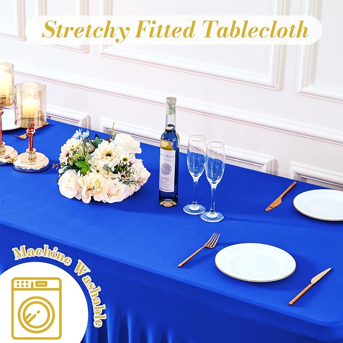 8 Pack Royal Blue Table Cloth for 6 Foot Rectangle Tables Spandex Fitted Tablecloth 6ft Stretch Table Covers Skirt Blue Banquet Tablecloths Wrinkle Free Tablecloth for Party Wedding Birthday Event