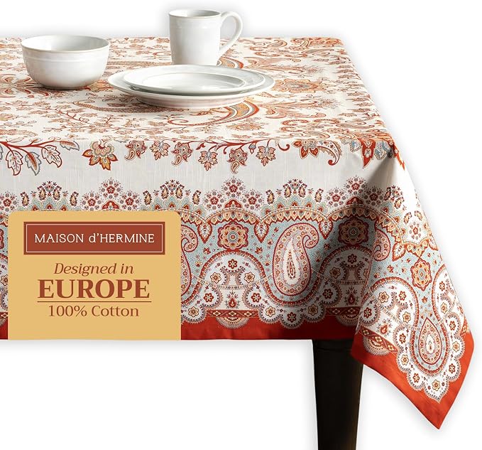 Maison d' Hermine Table Cloth Rectangle Table 100% Cotton 70 x 90 Inches Fall Tablecloth Reusable Everyday Use for Thanksgiving Christmas Decorations Dining Farmhouse Party (Cachemire)