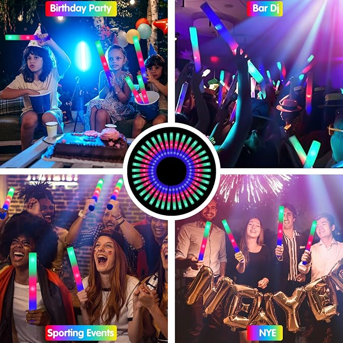 SHQDD 135PCS Foam Glow Sticks, Foam Light Up Sticks with 3 Modes Colorful Flashing, Glow Stick Bulk Party Pack, Glow in Dark Party Supplies, LED Foam Sticks Bulk for Wedding, Raves, Concert, Halloween