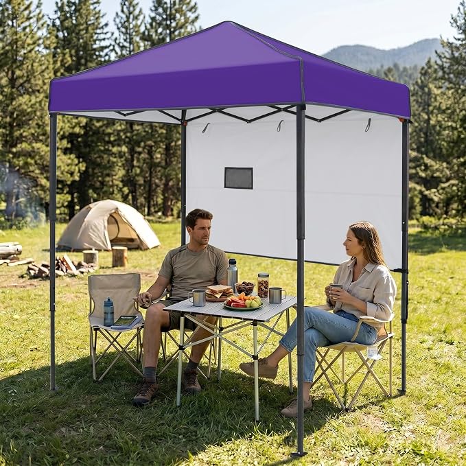 EAGLE PEAK 6x4 Instant Pop Up Canopy Tent with 1 Half Wall Panel, Straight Leg Sun Shelter, Portable Canopy with Carry Bag for Camping, Beach & Sports, Purple