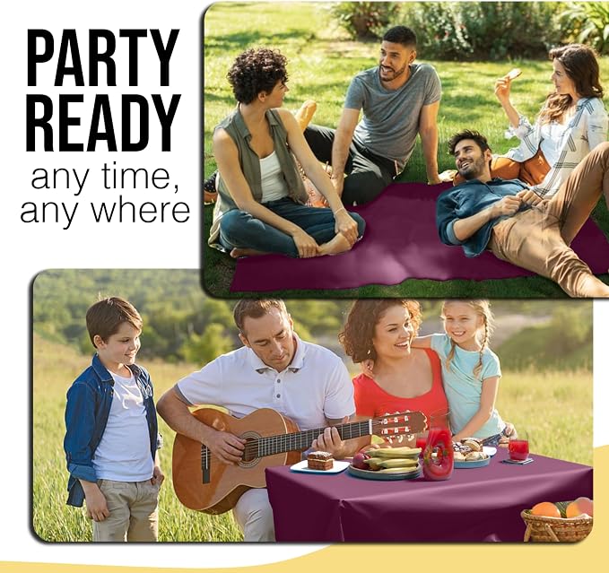 Party Solids 66% Thicker Premium Plum Plastic Table Cover Roll 40" X 100' Table Cloth Plastic Cover Roll Quality Thick Banquet Rolls Disposable Tablecloth Rolls Strong American Based Company