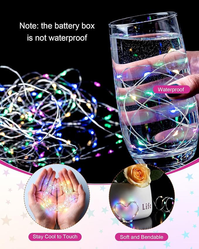 Riakrum 50 Pack 16.4 ft 50 LED Fairy Lights Battery Operated, Multicolor Christmas Tiny String Lights Bulk Starry Light Waterproof for Mason Jars Wedding Party Christmas Centerpiece Table Decor