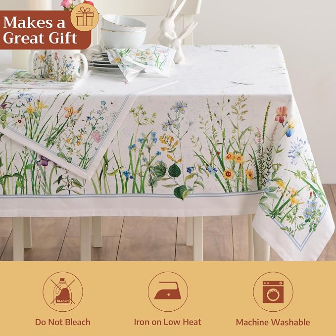 Maison d' Hermine Table Cloth Rectangle Table 100% Cotton 60 x 120 Inches Tablecloth Reusable Decorative for Dining Kitchen Room Farmhouse Party Home Hotel Restaurant Spring Summer - Fleurs De Mai