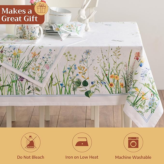 Maison d' Hermine Table Cloth Rectangle Table 100% Cotton 70 x 120 Inches Tablecloth Reusable Decorative for Dining Kitchen Room Farmhouse Party Home Hotel Restaurant Spring Summer - Fleurs De Mai