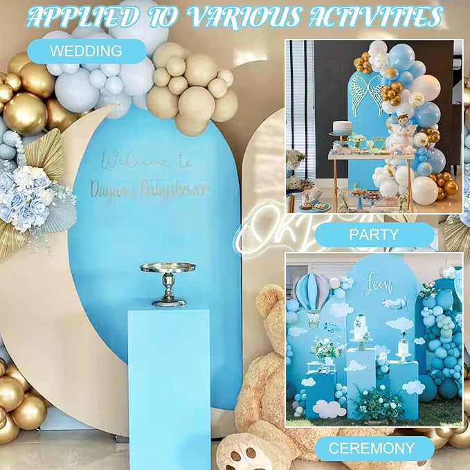 Metal Arch Stand and Cover Set,1 Blue Spandex Fitted Backdrop with 1 Gold Wedding Arched Stand Frame for Parties Birthday Baby Shower Bridal Banquet Decoration (6.6FT)