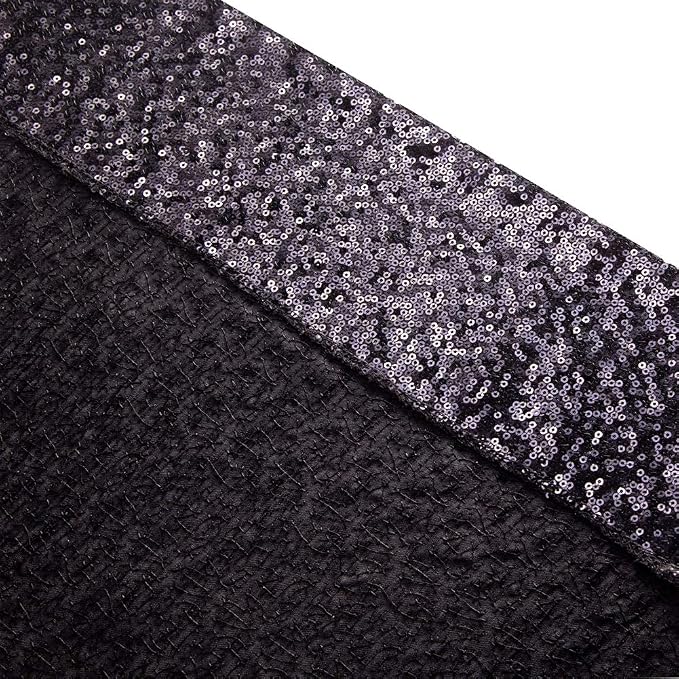 SquarePie 2 PCS 2x8ft Black Sequin Backdrop Curtains, Satin-Backed Shimmering Photo Booth Background, 2 Panels Narrow Real Sequin Drapes with 4" Rod Pocket for Party, Baby Shower, Doorway Decor