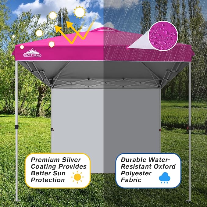 EAGLE PEAK Commercial Canopy 8x8 Pop Up Canopy Tent with 1 Sidewall, Easy Setup Heavy Duty Instant Event Shelter for Vendors & Markets, Outdoor Sun Shade, Pink